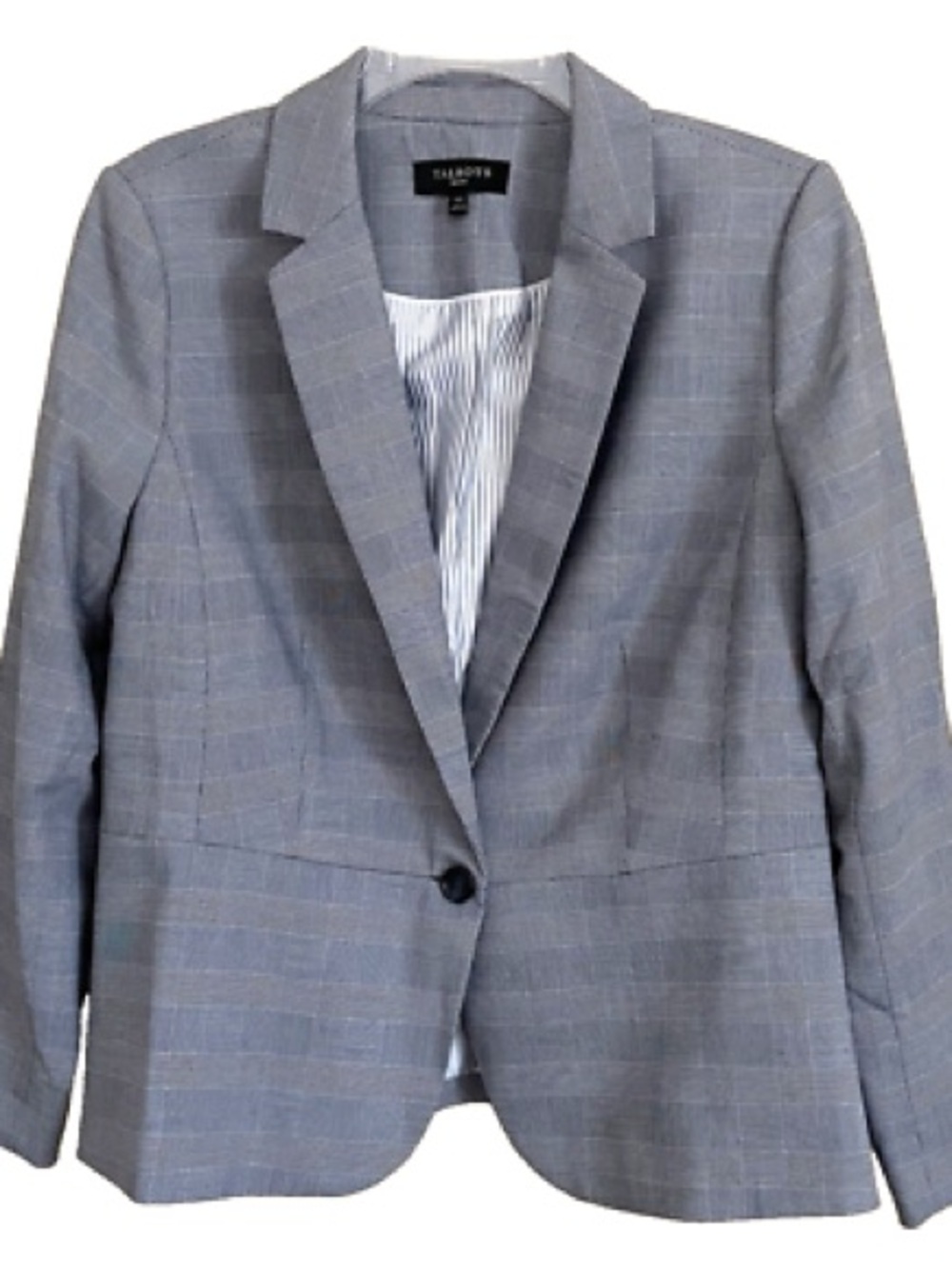 Talbots Glen Plaid Peplum Blazer Gray Single Button Jacket Size 14